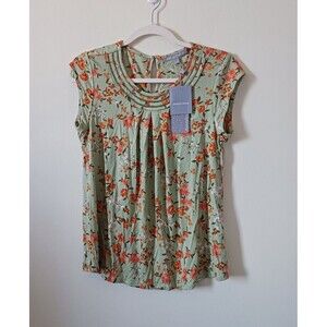 Daniel Rainn Petite Blouse Top Green Orange Floral Sleeveless Size PS NWT